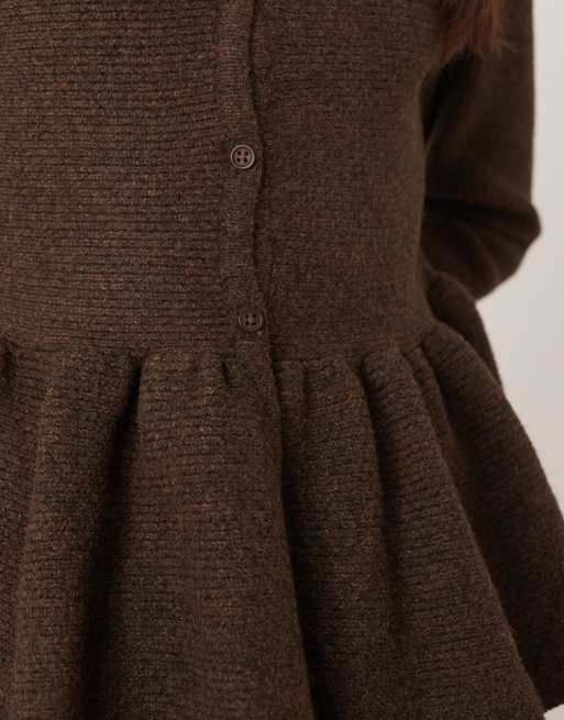 ASOS DESIGN - Chokoladebrun cardigan med struktur og peplum-kant, 4 af 4
