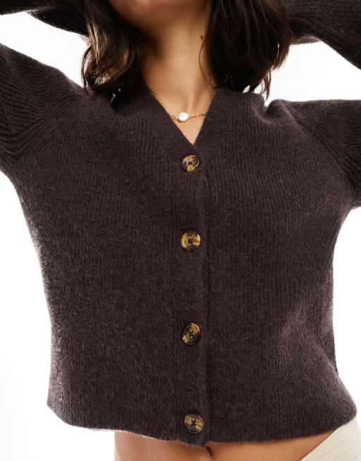 ASOS DESIGN - Chokoladebrun cardigan med V-hals og struktur, 3 af 4