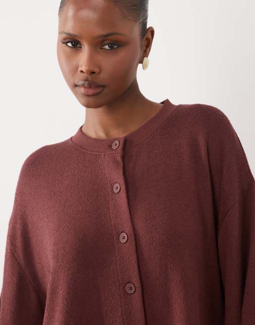 ASOS DESIGN - Chokoladebrun cropped top med knapper i tekstureret strik i firkantet pasform, 2 af 4