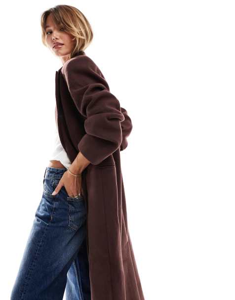 ASOS DESIGN - Chokoladebrun dad-frakke med skulderpuder - view 1