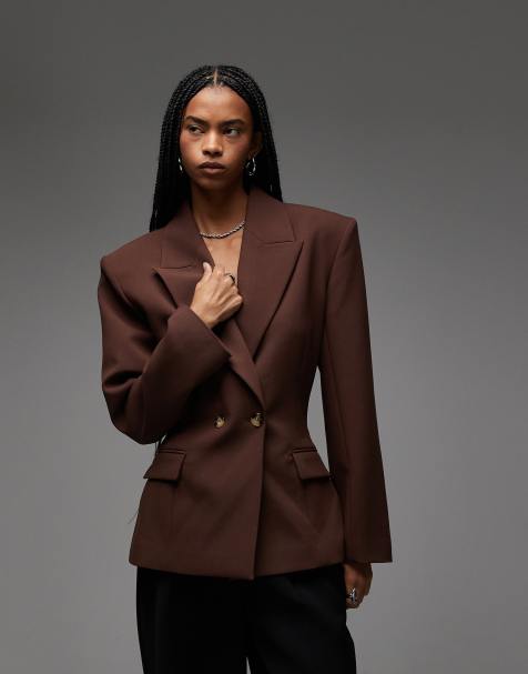 ASOS DESIGN - Chokoladebrun dobbeltradet blazer med indsyet talje - view 1