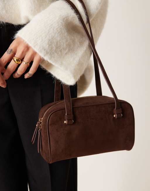 ASOS DESIGN - Chokoladebrun firkantet skuldertaske i imiteret ruskind, 3 af 4
