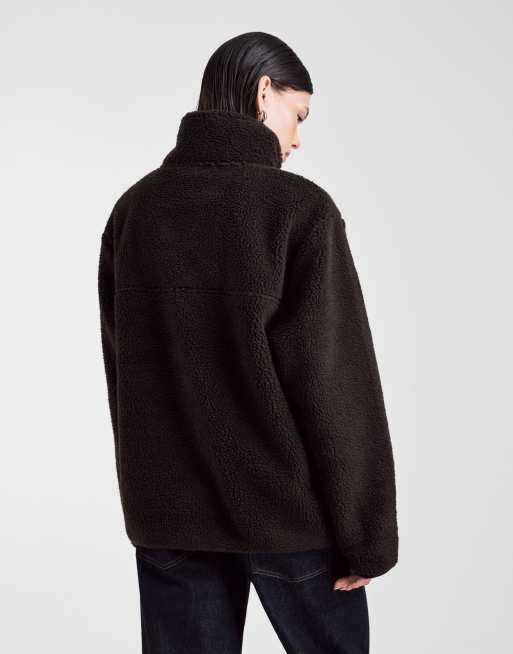 ASOS DESIGN - Chokoladebrun fleece med gennemgående lynlås i imiteret lammeskind, 4 af 4