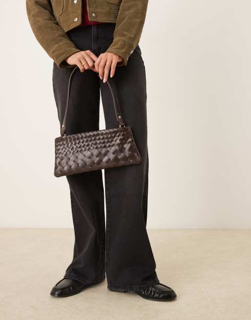 ASOS DESIGN - Chokoladebrun flettet skuldertaske i læder, 3 af 4