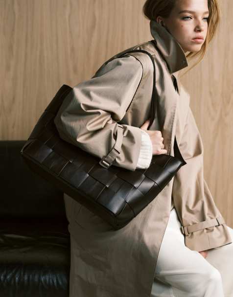 ASOS DESIGN - Chokoladebrun flettet tote-taske med bowler-design - view 1