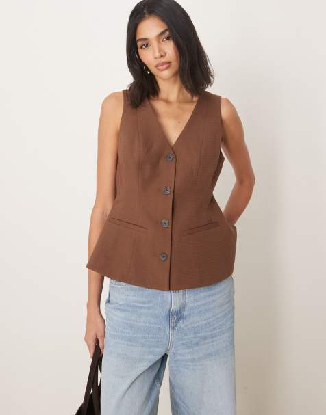 ASOS DESIGN - Chokoladebrun habitvest med peplumkant - Del af sæt - view 1