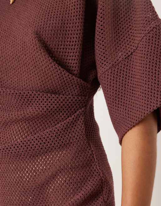 ASOS DESIGN - Chokoladebrun hæklet T-shirt-minikjole med indsyning, 2 af 4