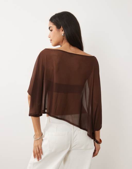 ASOS DESIGN - Chokoladebrun kappetop i gennemsigtigt mesh, 4 af 4