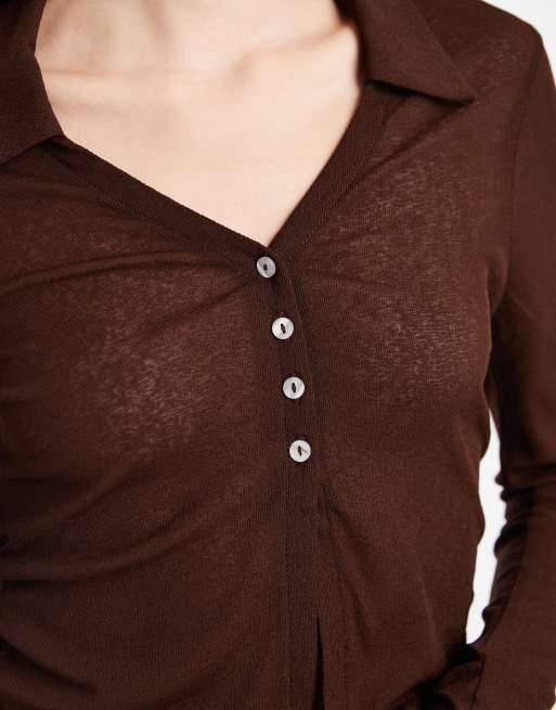 ASOS DESIGN - Chokoladebrun langærmet og semigennemsigtig skjorte, 2 af 4