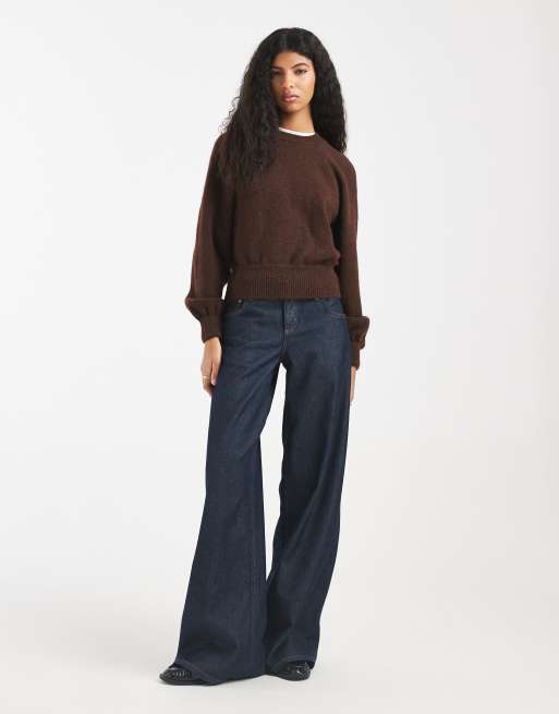 ASOS DESIGN - Chokoladebrun lodden striktrøje med rund hals og raglandetaljer, 2 af 4
