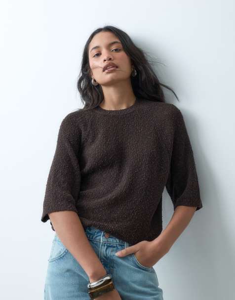 ASOS DESIGN - Chokoladebrun løstsiddende T-shirt med rund hals og sænkede ærmer - view 1