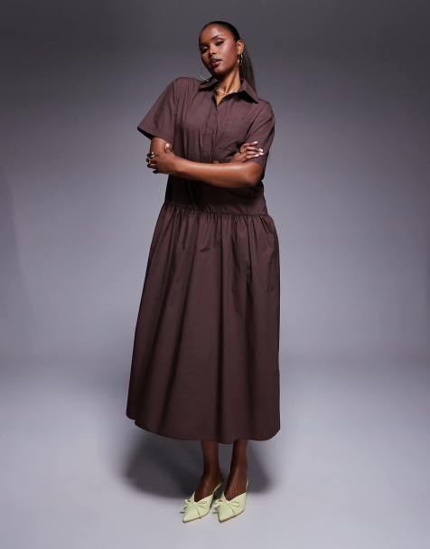 ASOS DESIGN - Chokoladebrun maxi-skjortekjole med trapez-form - view 1