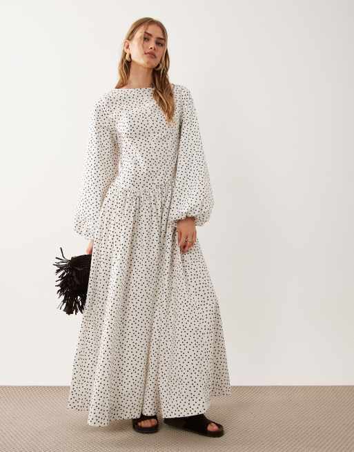 ASOS DESIGN - Chokoladebrun maxikjole i poplin med asymmetrisk talje og voluminøse ærmer, 2 af 4