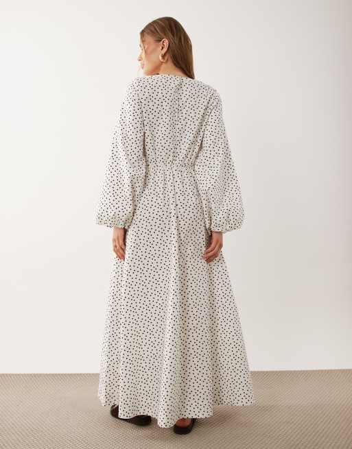 ASOS DESIGN - Chokoladebrun maxikjole i poplin med asymmetrisk talje og voluminøse ærmer, 4 af 4