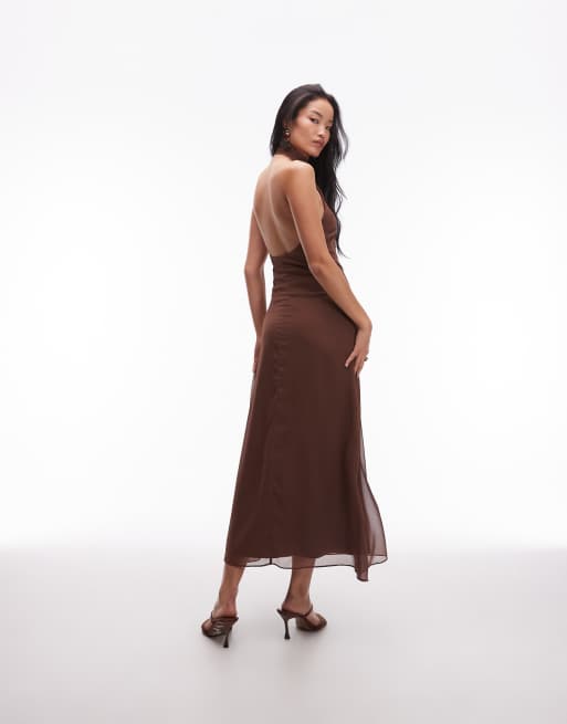 ASOS DESIGN - Chokoladebrun maxikjole med høj hals i chiffon, 3 af 4