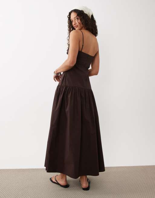 ASOS DESIGN - Chokoladebrun maxikjole med sænket talje og cornelli-blomster, 4 af 4