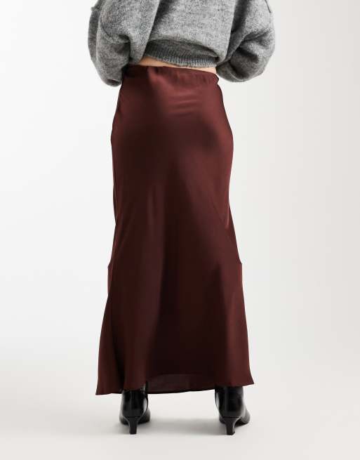 ASOS DESIGN - Chokoladebrun maxinederdel i satin, 3 af 5