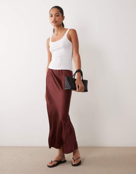 ASOS DESIGN - Chokoladebrun maxinederdel i satin - view 1