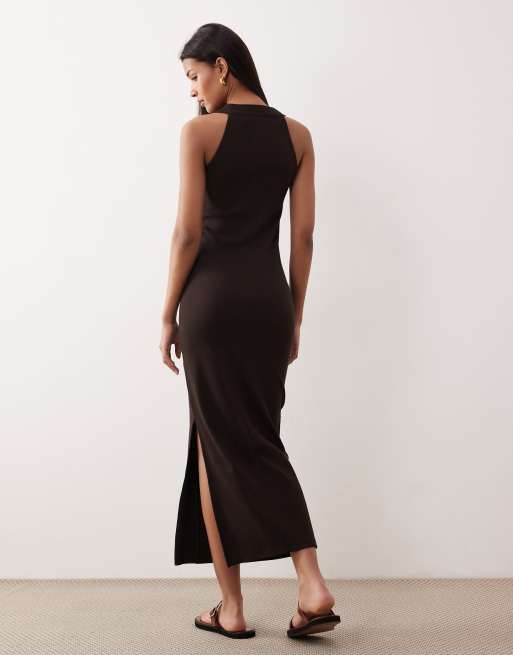 ASOS DESIGN - Chokoladebrun midikjole med dyb rund racerhals og sømdetaljer, 2 af 4