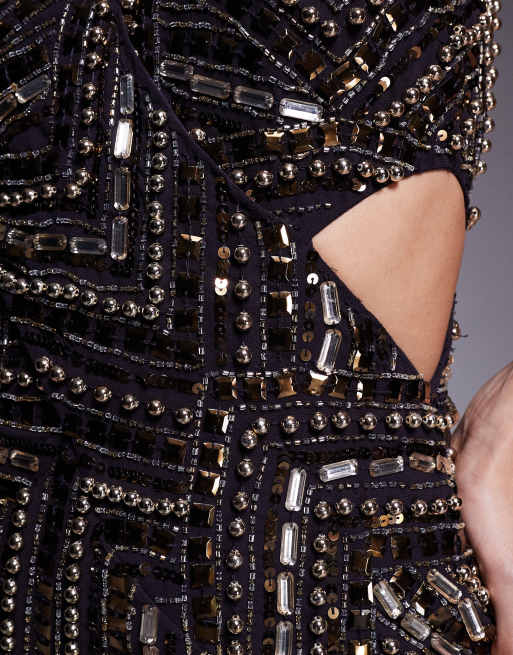 ASOS DESIGN - Chokoladebrun midikjole med udskåret talje og udsmykninger, 3 af 4