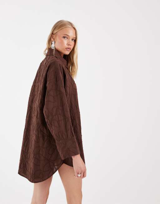 ASOS DESIGN - Chokoladebrun mini-skjortekjole med cornelli-blomstermønster, 3 af 4