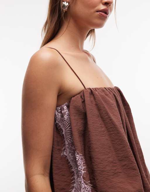 ASOS DESIGN - Chokoladebrun minikjole med boblekant og lyslilla blondekanter, 3 af 7