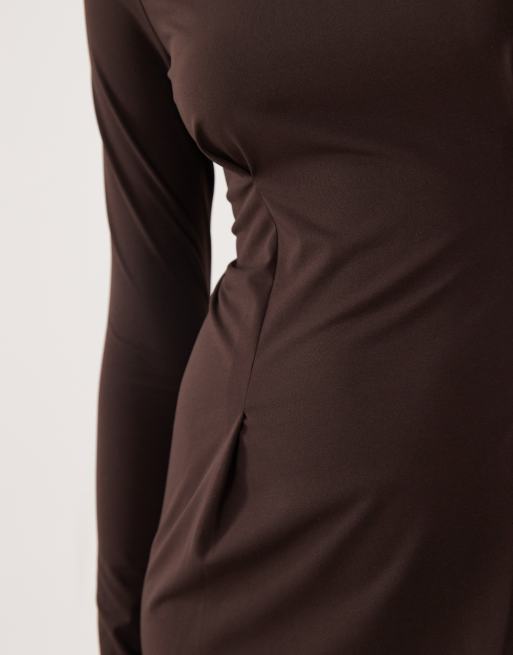 ASOS DESIGN - Chokoladebrun minikjole med lange ærmer og sømdetaljer, 3 af 4