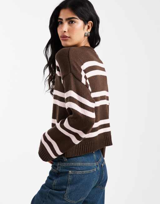 ASOS DESIGN - Chokoladebrun og lyserød cardigan med striber, 4 af 4