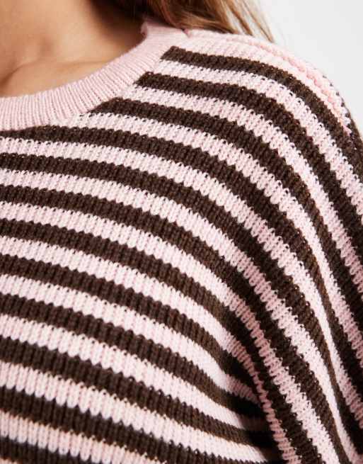 ASOS DESIGN - Chokoladebrun og lyserød oversized trøje med striber, 3 af 4