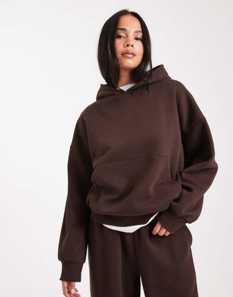 ASOS DESIGN - Chokoladebrun og oversized hættetrøje med børstet tekstur indvendigt - view 1