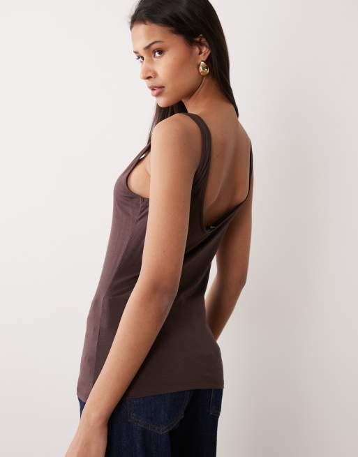 ASOS DESIGN - Chokoladebrun og semitransparent tanktop med dyb rund hals, 4 af 4