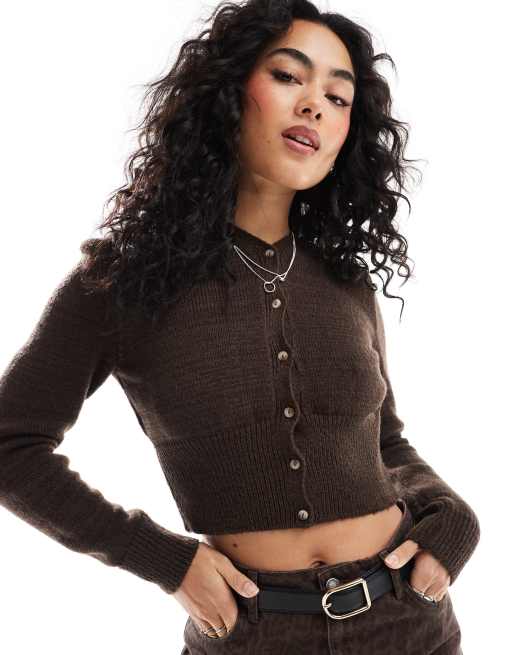 ASOS DESIGN - Chokoladebrun og strikket cardigan med høj V-hals