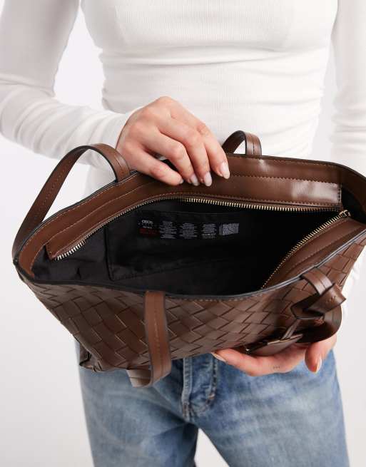 ASOS DESIGN - Chokoladebrun og vævet aflang skuldertaske, 4 af 4