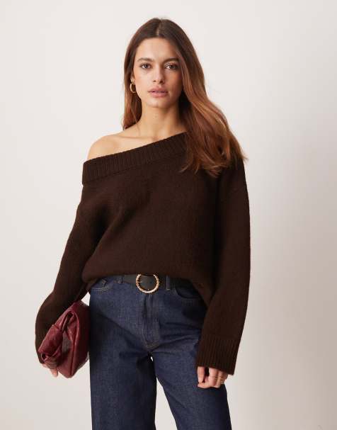 ASOS DESIGN - Chokoladebrun oneshoulder-trøje - view 1