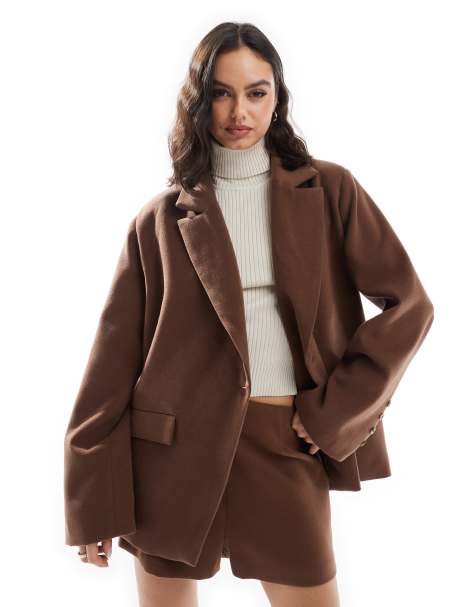 ASOS DESIGN - Chokoladebrun oversized blazer i uldlook - view 1