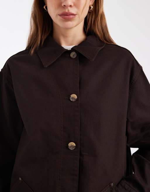 ASOS DESIGN - Chokoladebrun oversized Harrington-jakke i bomuld, 4 af 4