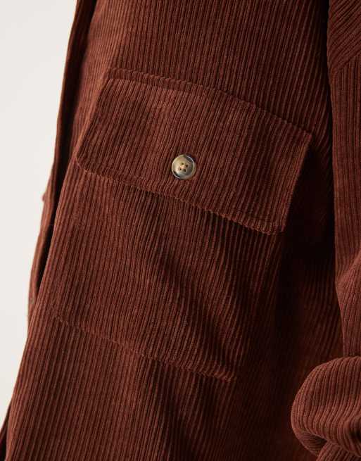 ASOS DESIGN - Chokoladebrun oversized skjortekjole med sænkede lommer i fløjl, 3 af 4