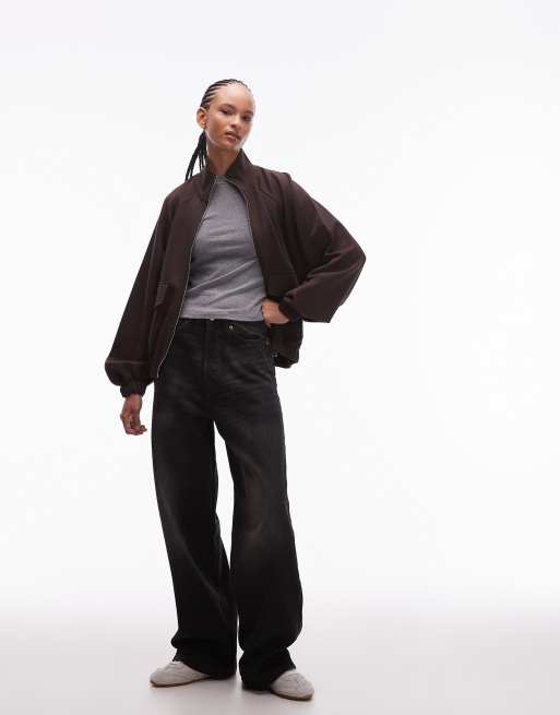 ASOS DESIGN - Chokoladebrun oversized sweatshirt i interlock-stof med ståkrave og lynlås og lommer, 2 af 4