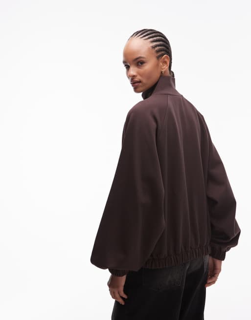 ASOS DESIGN - Chokoladebrun oversized sweatshirt i interlock-stof med ståkrave og lynlås og lommer, 4 af 4
