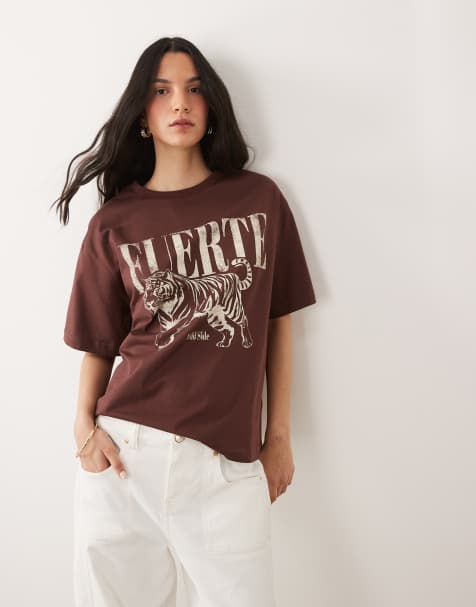 ASOS DESIGN - Chokoladebrun oversized T-shirt med tigergrafik - view 1