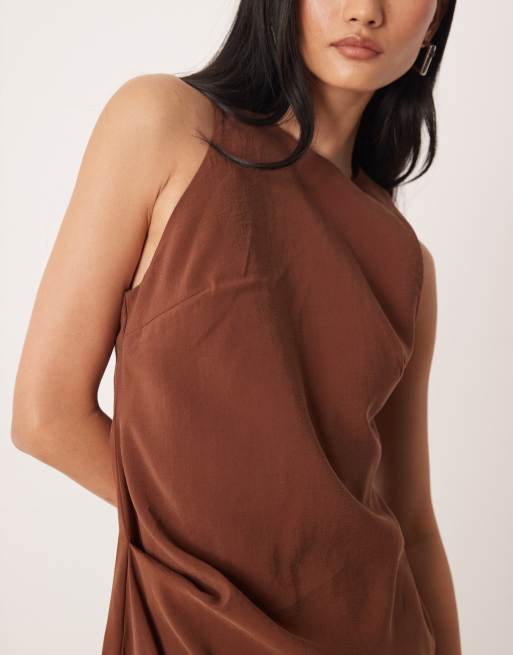 ASOS DESIGN - Chokoladebrun racer-maxikjole i cupro med indsyet detalje, 3 af 4