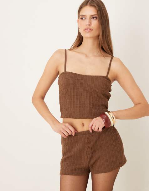 ASOS DESIGN - Chokoladebrun ribstrikket bralette med tekstur - Del af sæt - view 1