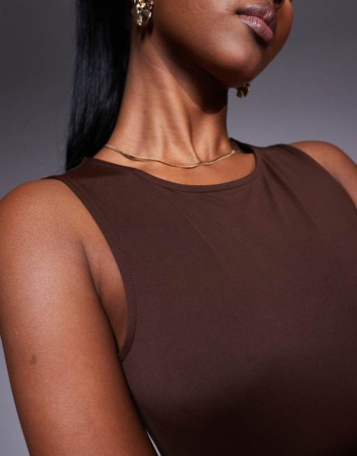 ASOS DESIGN - Chokoladebrun ærmeløs bodystocking i polyamid, 3 af 4