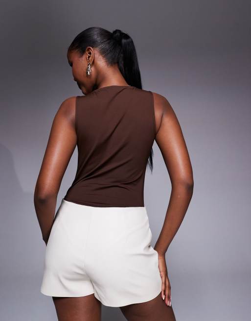 ASOS DESIGN - Chokoladebrun ærmeløs bodystocking i polyamid, 4 af 4