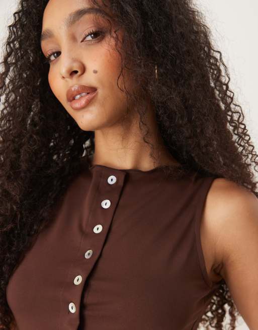 ASOS DESIGN - Chokoladebrun ærmeløs cardigan i blød bomuld, 4 af 4