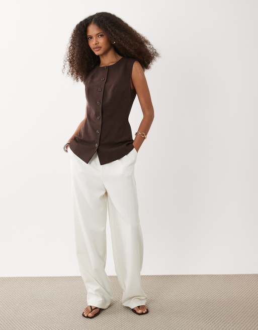 ASOS DESIGN - Chokoladebrun ærmeløs top med knapper i hørblanding, 2 af 4