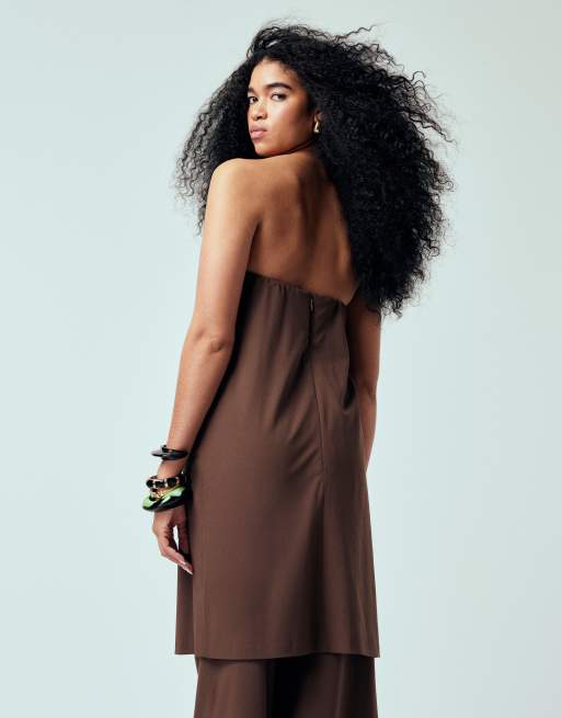ASOS DESIGN - Chokoladebrun skræddersyet longline-top med kjortel - Del af sæt, 3 af 4