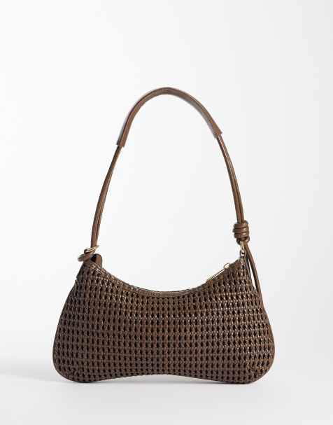 ASOS DESIGN - Chokoladebrun skuldertaske i flet med smalle stropper med knudedetaljer - view 1