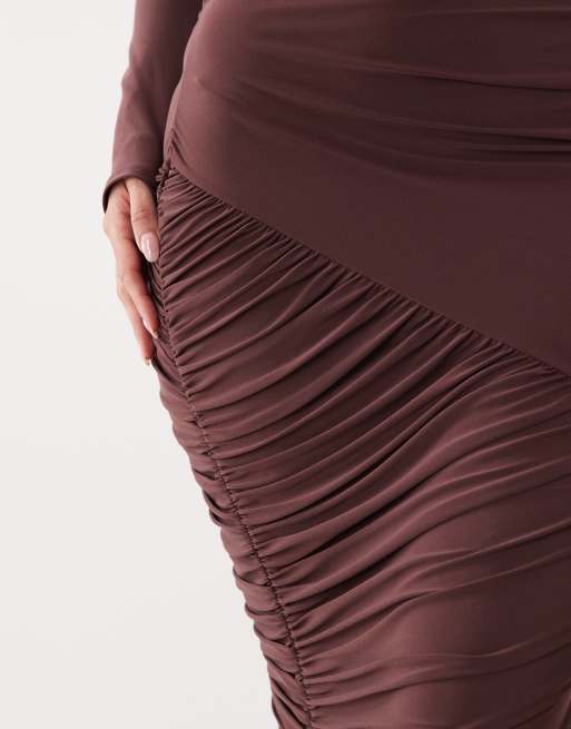 ASOS DESIGN - Chokoladebrun skulptureret maxikjole med lange ærmer og paneldetaljer, 4 af 4