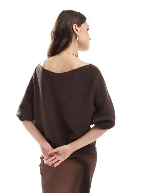 ASOS DESIGN - Chokoladebrun strikket afslappet T-shirt med sømdetaljer, 4 af 4
